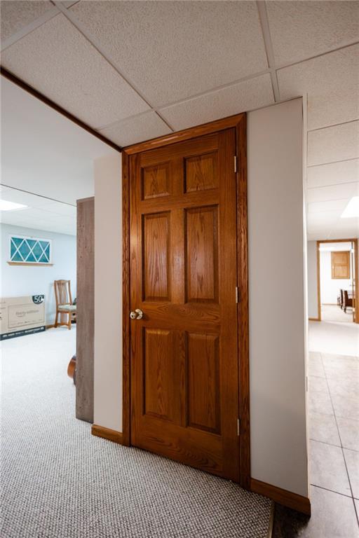 11295 County Road 366, Savannah, MO 64485 - hall with baseboards, light colored carpet, and a paneled ceiling