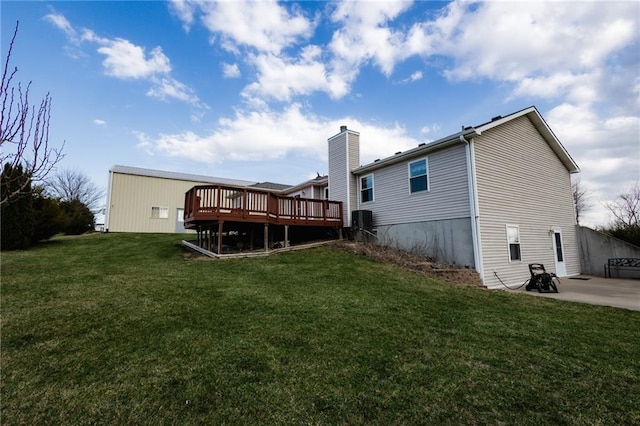 11295 County Road 366, Savannah, MO 64485 - back of house featuring cooling unit, a lawn, a wooden deck, and a patio