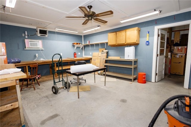 11295 County Road 366, Savannah, MO 64485 - interior space with concrete floors, an AC wall unit, and a ceiling fan