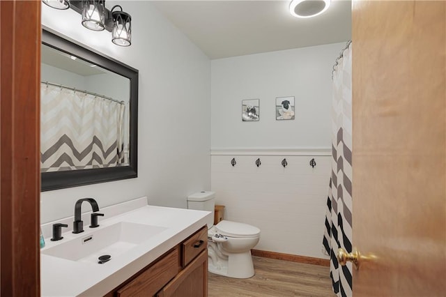 full bathroom with vanity, wood finished floors, and toilet