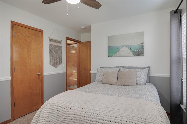 bedroom with carpet flooring and ceiling fan
