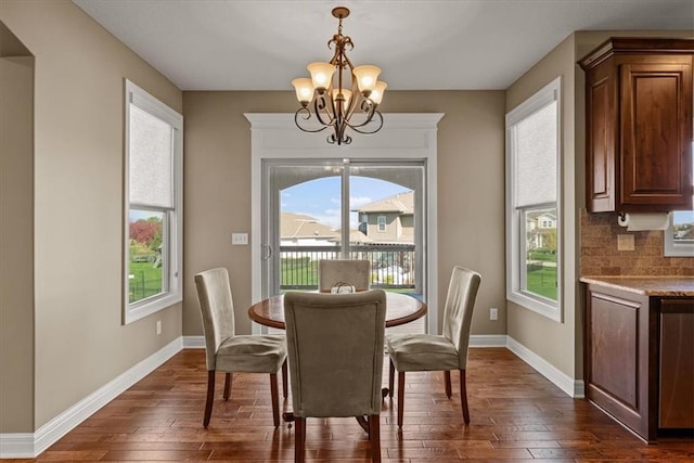 11194 S Hastings St, Olathe, KS 66061 - dining space featuring an inviting chandelier, plenty of natural light, and dark wood-type flooring