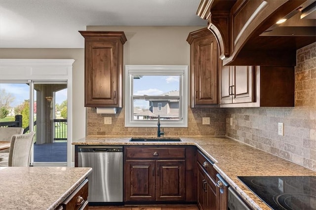 11194 S Hastings St, Olathe, KS 66061 - kitchen with stainless steel dishwasher, a sink, decorative backsplash, and black electric cooktop