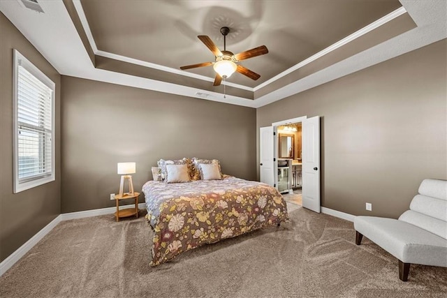 11194 S Hastings St, Olathe, KS 66061 - bedroom with carpet floors, a raised ceiling, crown molding, and baseboards