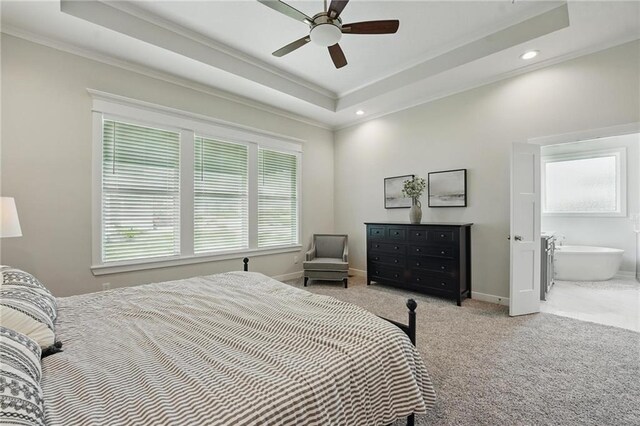 1312 NW 107th Ter, Kansas City, MO 64155 - bedroom with a tray ceiling, crown molding, recessed lighting, baseboards, and light colored carpet