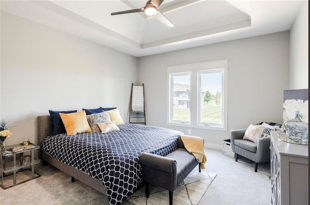 2319 SW Serena Pl, Lees Summit, MO 64082 - bedroom with light carpet, a raised ceiling, ceiling fan, and baseboards