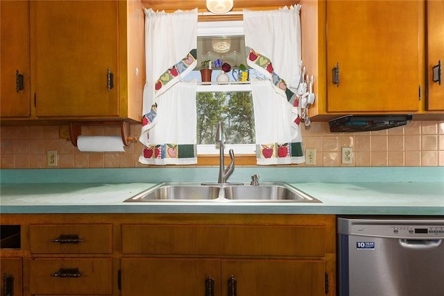 9382 N Cookingham Dr, Kansas City, MO 64157 - kitchen with dishwasher, tasteful backsplash, a sink, and light countertops