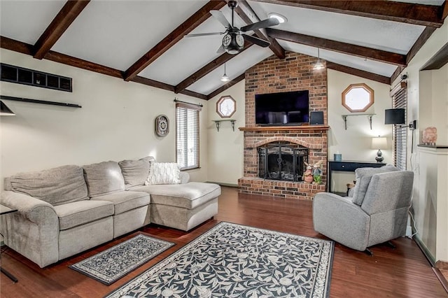 5103 S Shrank Ave, Independence, MO 64055 - living room featuring plenty of natural light, ceiling fan, wood finished floors, and a fireplace