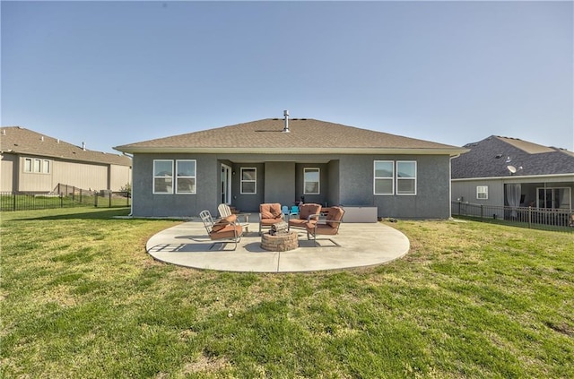 4246 Lakeview Ter, Basehor, KS 66007 - back of property with fence, a patio area, a yard, and stucco siding