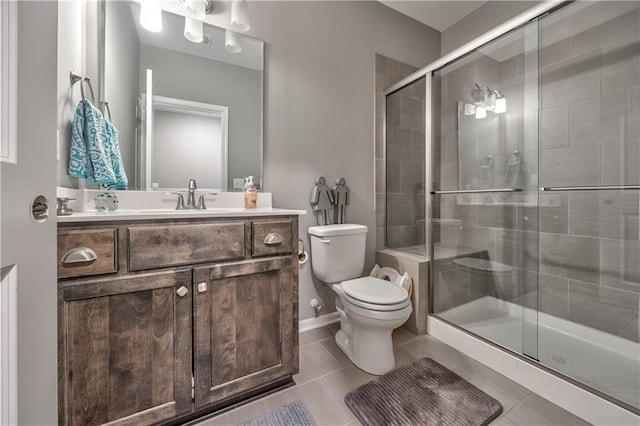 4246 Lakeview Ter, Basehor, KS 66007 - bathroom with tile patterned flooring, vanity, toilet, and a stall shower