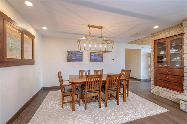 101 Algonquin Dr, Lake Winnebago, MO 64034 - dining space featuring baseboards, dark wood finished floors, recessed lighting, and a chandelier