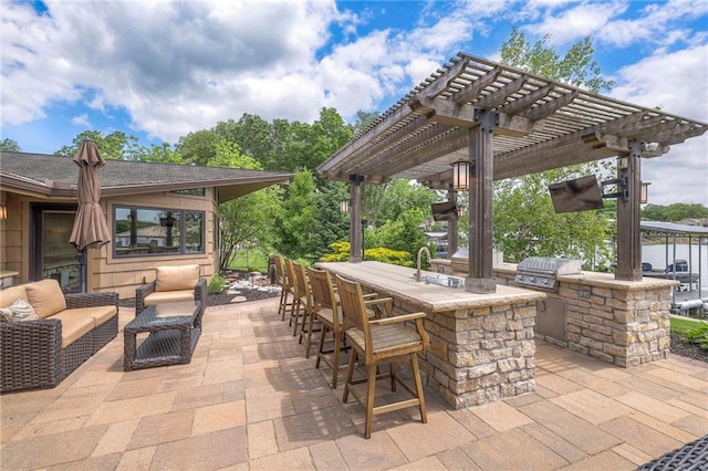 101 Algonquin Dr, Lake Winnebago, MO 64034 - view of patio featuring a bar and a pergola