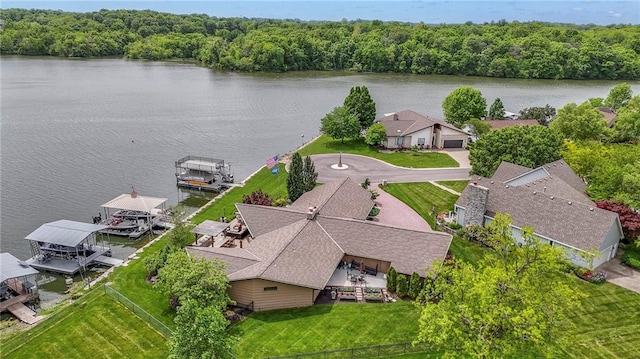 101 Algonquin Dr, Lake Winnebago, MO 64034 - aerial view of a large body of water and a forest