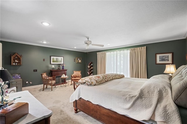 3705 W 119th Ter, Leawood, KS 66209 - bedroom with ornamental molding, light colored carpet, recessed lighting, ceiling fan, and baseboards