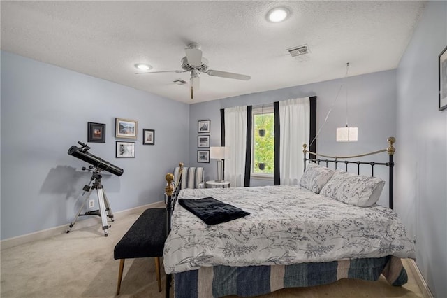 3705 W 119th Ter, Leawood, KS 66209 - bedroom with baseboards, a textured ceiling, carpet floors, and ceiling fan
