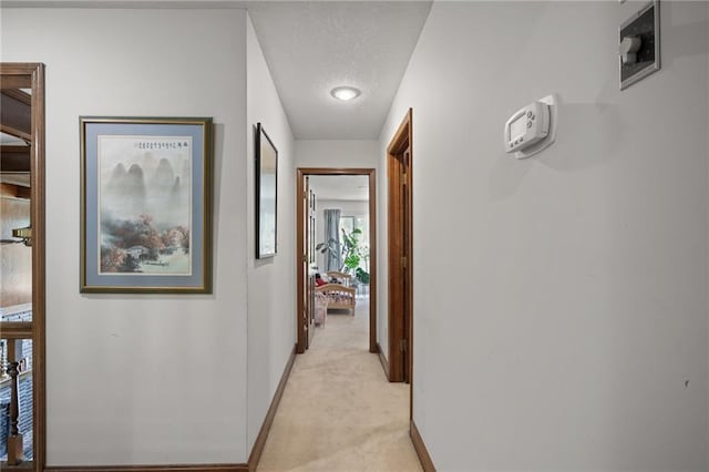 3705 W 119th Ter, Leawood, KS 66209 - hallway with a textured ceiling, baseboards, and light colored carpet
