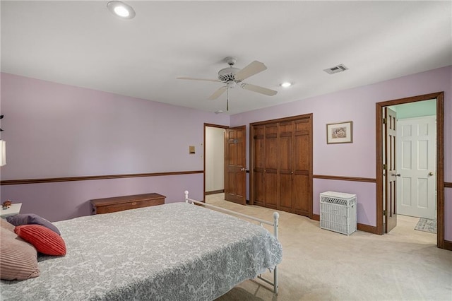 3705 W 119th Ter, Leawood, KS 66209 - bedroom featuring carpet flooring, recessed lighting, baseboards, ceiling fan, and a closet
