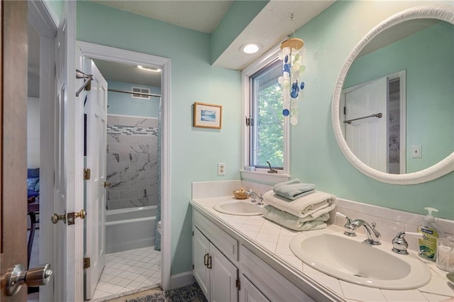 3705 W 119th Ter, Leawood, KS 66209 - bathroom featuring double vanity and  shower combination
