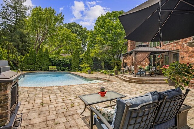 3705 W 119th Ter, Leawood, KS 66209 - swimming pool featuring a gazebo and a patio area