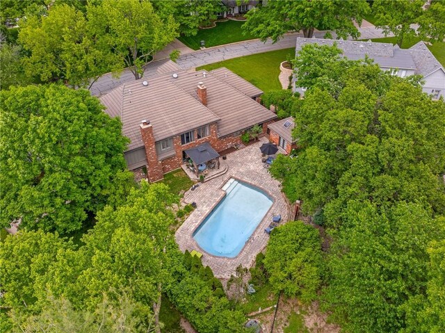 3705 W 119th Ter, Leawood, KS 66209 - aerial view of property and surrounding area with a pool