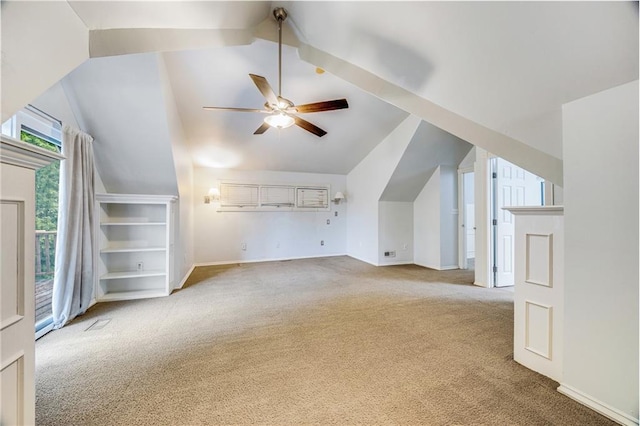 bonus room featuring carpet floors, a ceiling fan, and vaulted ceiling