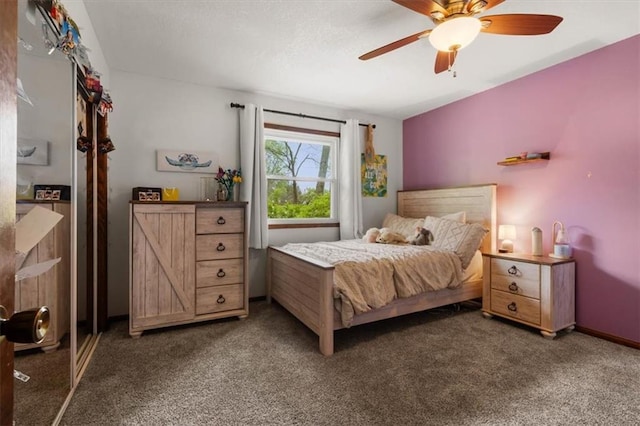 bedroom featuring carpet and ceiling fan