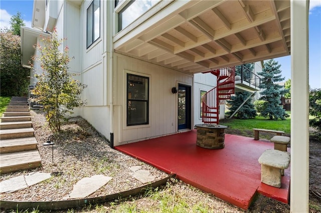 11273 S Lakecrest Dr, Olathe, KS 66061 - view of patio / terrace featuring stairway and an outdoor fire pit