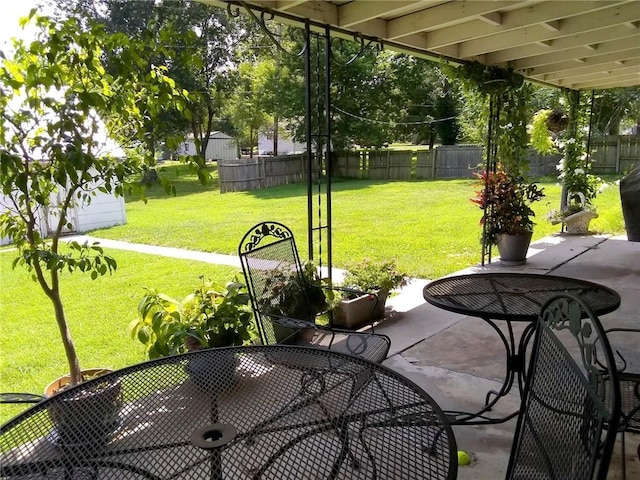 view of patio / terrace with a fenced backyard and outdoor dining space