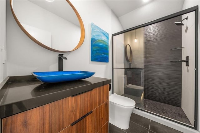 22530 W 87th Ter, Lenexa, KS 66227 - bathroom with a shower stall, vanity, and tile patterned floors