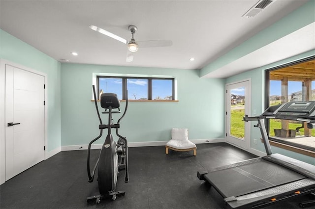 22530 W 87th Ter, Lenexa, KS 66227 - exercise area with baseboards, a ceiling fan, and recessed lighting