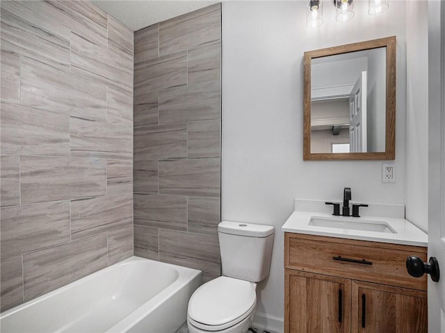 full bath featuring toilet, vanity, and washtub / shower combination
