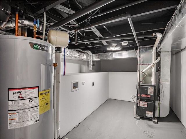 utilities featuring water heater and heating unit