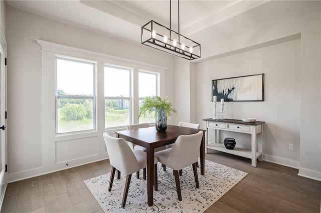19389 W 114th Ter, Olathe, KS 66061 - dining space featuring a chandelier, healthy amount of natural light, and wood finished floors