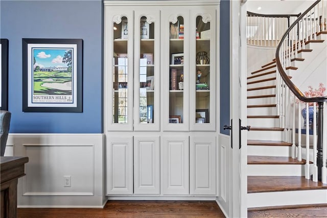 4319 N Mulberry Dr, Kansas City, MO 64116 - interior space featuring stairway and dark wood-style flooring