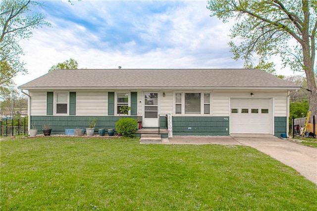 435 NE 41st Ter, Kansas City, MO 64116 - single story home featuring roof with shingles, driveway, a garage, and a front lawn