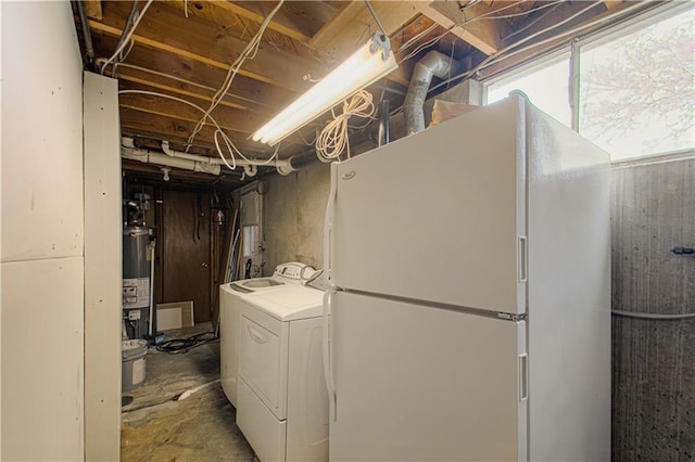 435 NE 41st Ter, Kansas City, MO 64116 - below grade area with water heater, freestanding refrigerator, and washer and dryer