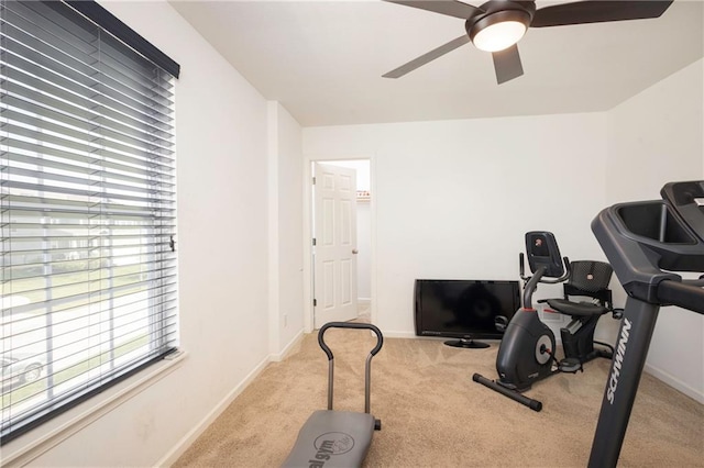 1423 SW Fairfax Rd, Lees Summit, MO 64083 - exercise area featuring a ceiling fan and carpet floors