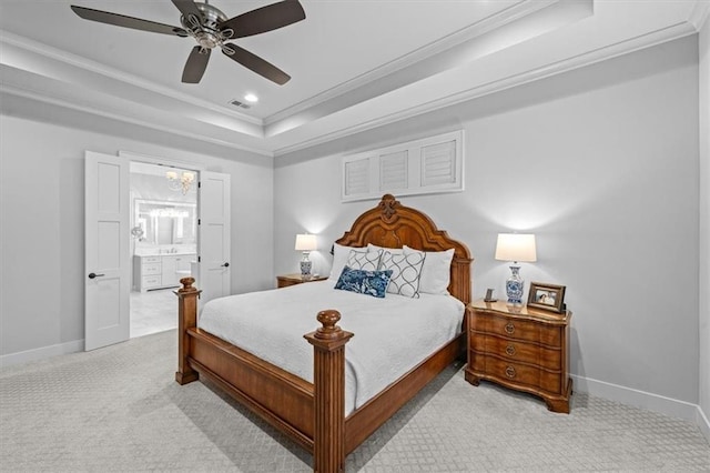 2189 W 89th Pl, Leawood, KS 66206 - bedroom featuring carpet flooring, visible vents, a tray ceiling, and ornamental molding