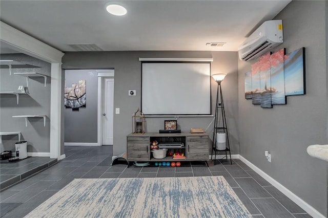 2915 Farrow Ave, Kansas City, KS 66104 - cinema with a wall mounted air conditioner, visible vents, tile patterned floors, and baseboards
