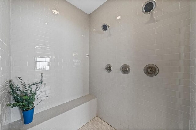 9874 Belmont Dr, Lenexa, KS 66227 - full bath with tiled shower and speckle patterned floor