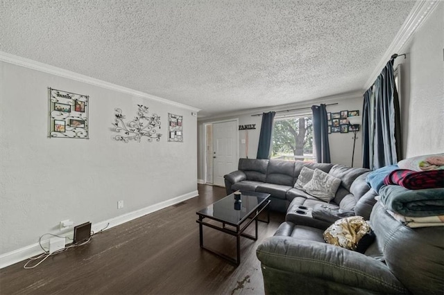 1340 E 85th St, Kansas City, MO 64131 - living room with dark wood finished floors, a textured ceiling, and crown molding