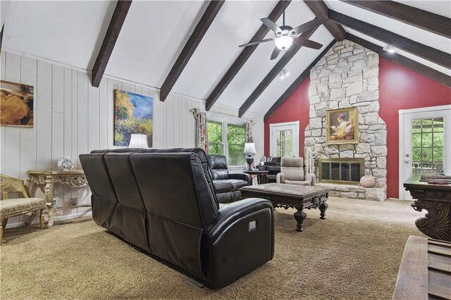 16524 Horton St, Stilwell, KS 66085 - carpeted living room with a ceiling fan and a fireplace