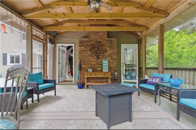 16524 Horton St, Stilwell, KS 66085 - wooden terrace featuring an outdoor hangout area and ceiling fan
