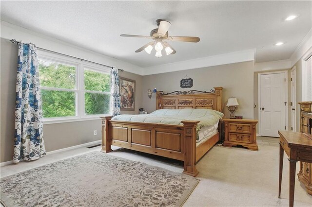 16524 Horton St, Stilwell, KS 66085 - bedroom with light colored carpet, a ceiling fan, baseboards, and recessed lighting