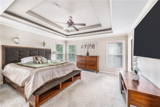 7325 Oakview St, Shawnee, KS 66216 - bedroom with a raised ceiling, carpet, crown molding, and ceiling fan