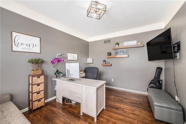 7325 Oakview St, Shawnee, KS 66216 - office area with ornamental molding and dark wood-style floors