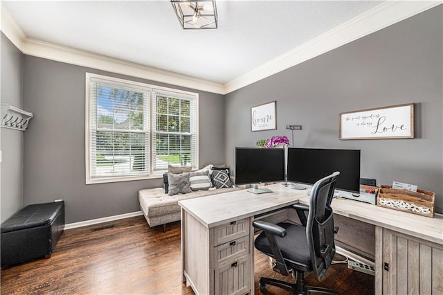 7325 Oakview St, Shawnee, KS 66216 - home office featuring ornamental molding and dark wood finished floors