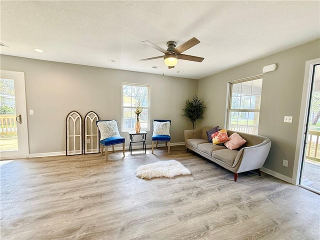112 Benton St, Pleasant Hill, MO 64080 - living area with a wealth of natural light, ceiling fan, baseboards, and wood finished floors