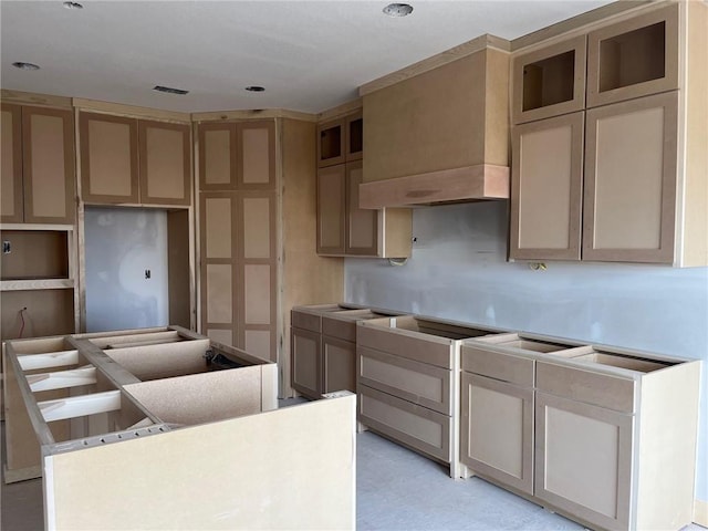 16929 Parkhill St, Overland Park, KS 66221 - kitchen featuring a center island and custom exhaust hood