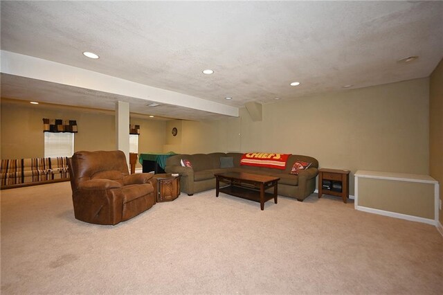 2406 NE 78th Ter, Kansas City, MO 64118 - living area featuring carpet, recessed lighting, and baseboards